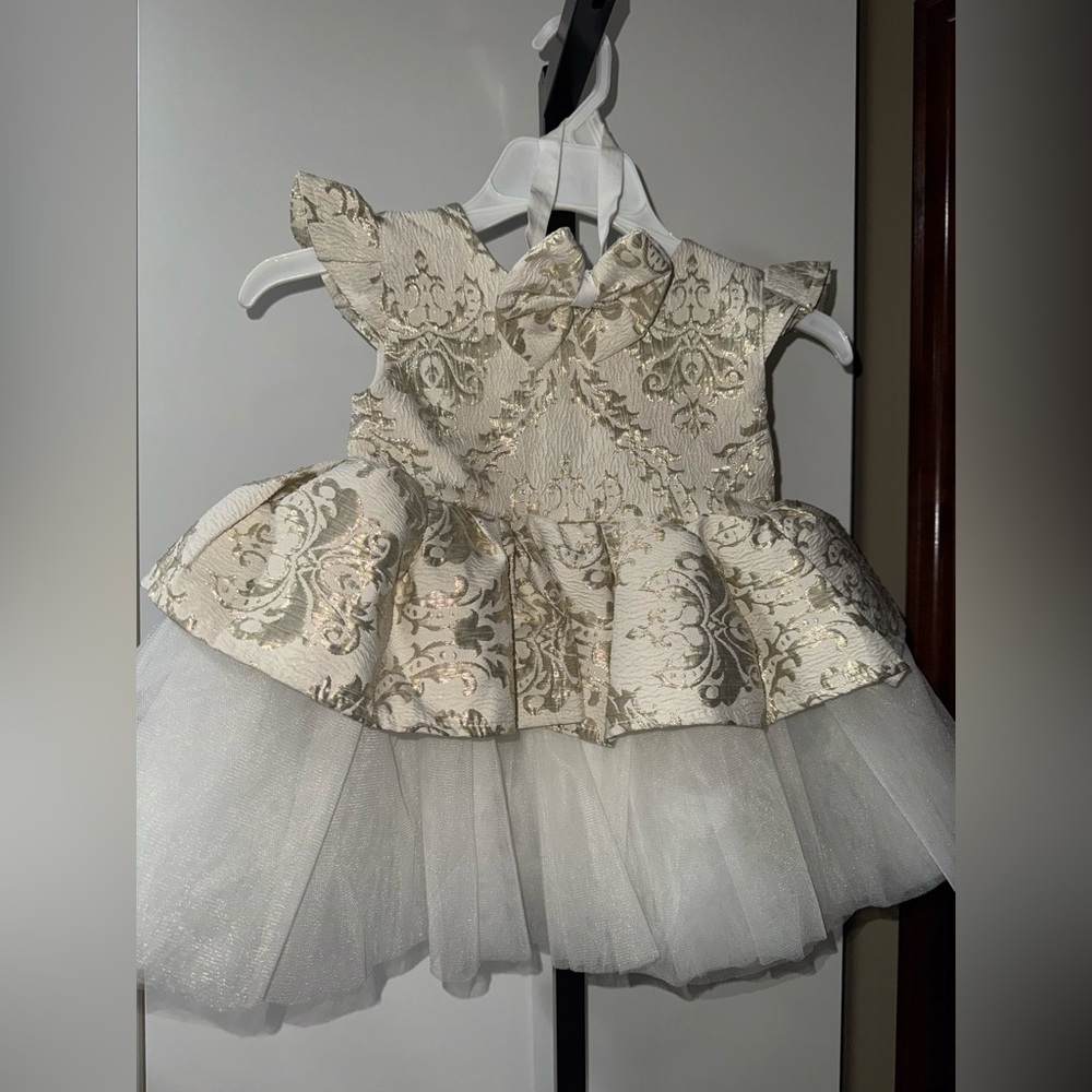 Elegant Cream and Gold Kids Formal dress with headband